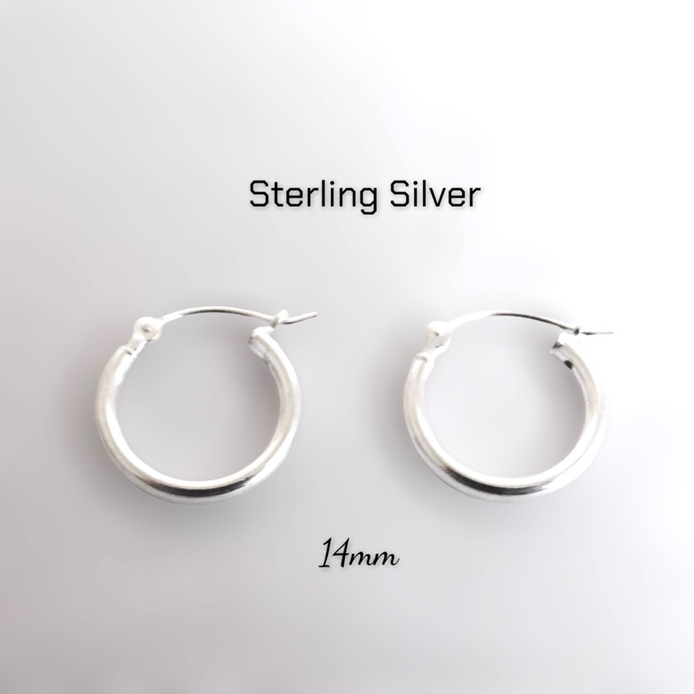 Sterling Silver 14mm x 2.5mm Click Top Hinged Hoop Earrings